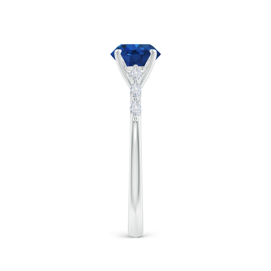 6.5mm AAA Round Blue Sapphire Engagement Ring with Marquise Diamonds in White Gold side 299