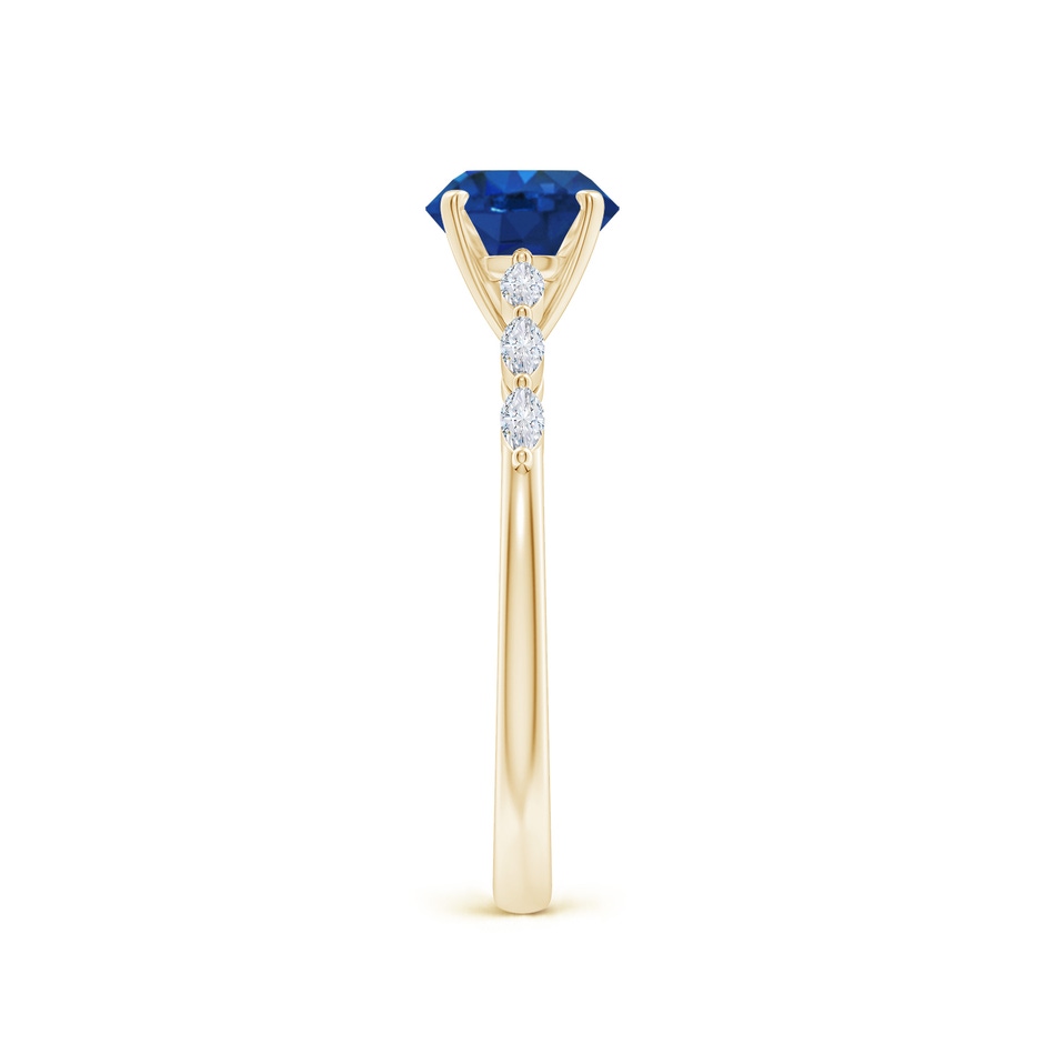 6.5mm AAA Round Blue Sapphire Engagement Ring with Marquise Diamonds in Yellow Gold side 299