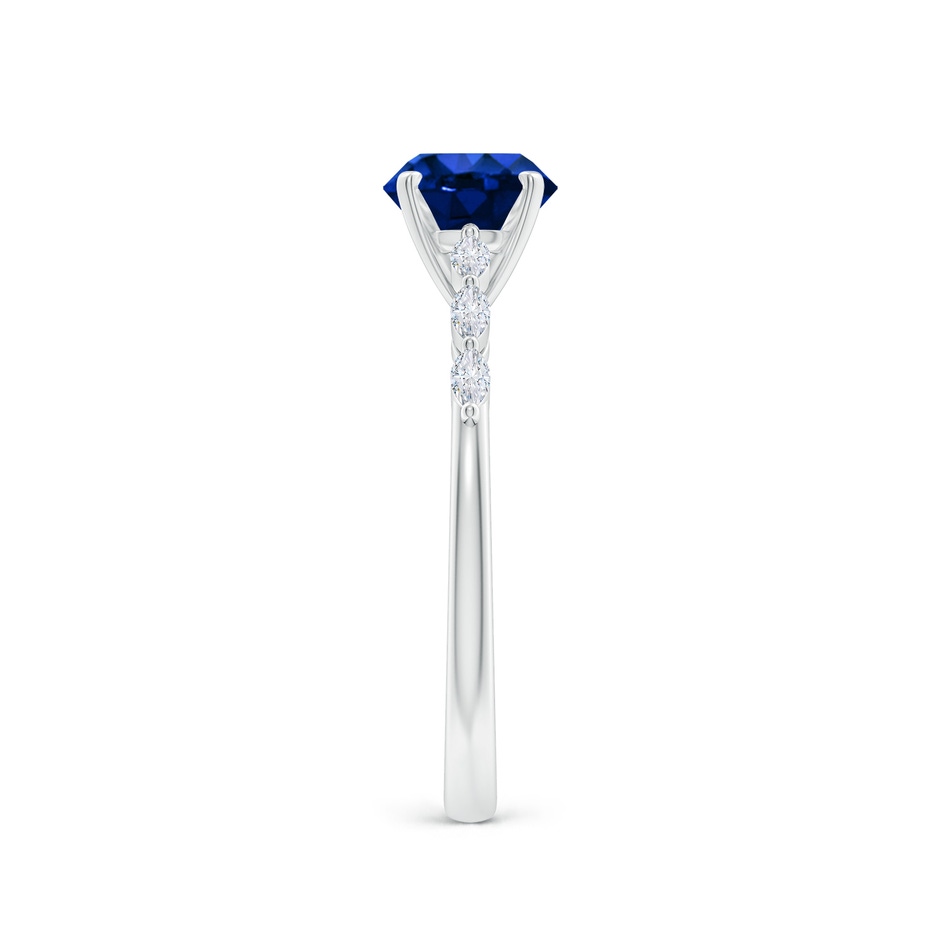 6.5mm AAAA Round Blue Sapphire Engagement Ring with Marquise Diamonds in 18K White Gold side 299