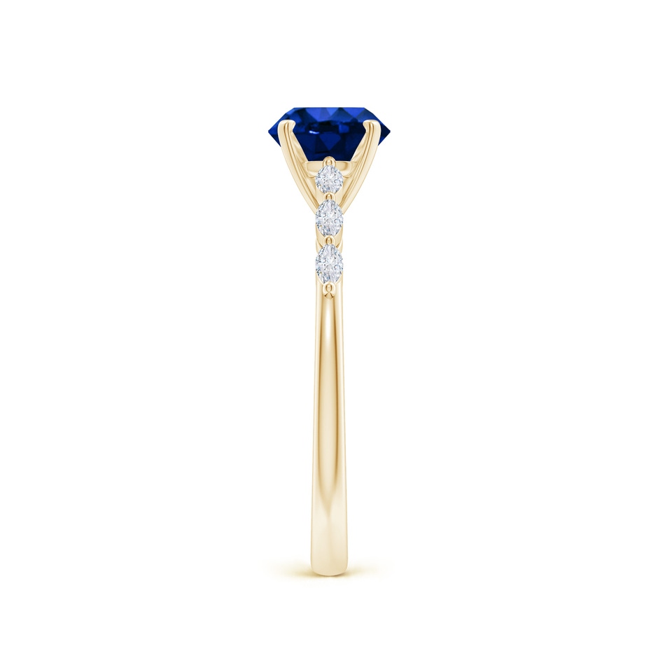 6.5mm AAAA Round Blue Sapphire Engagement Ring with Marquise Diamonds in 18K Yellow Gold side 299