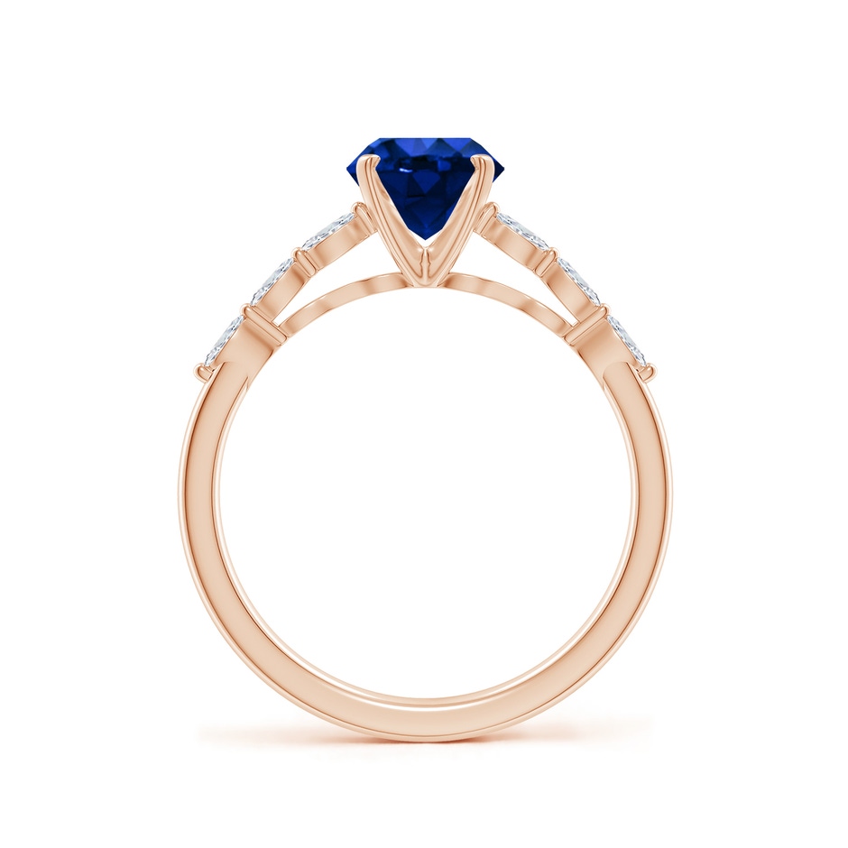 6.5mm AAAA Round Blue Sapphire Engagement Ring with Marquise Diamonds in Rose Gold side 199