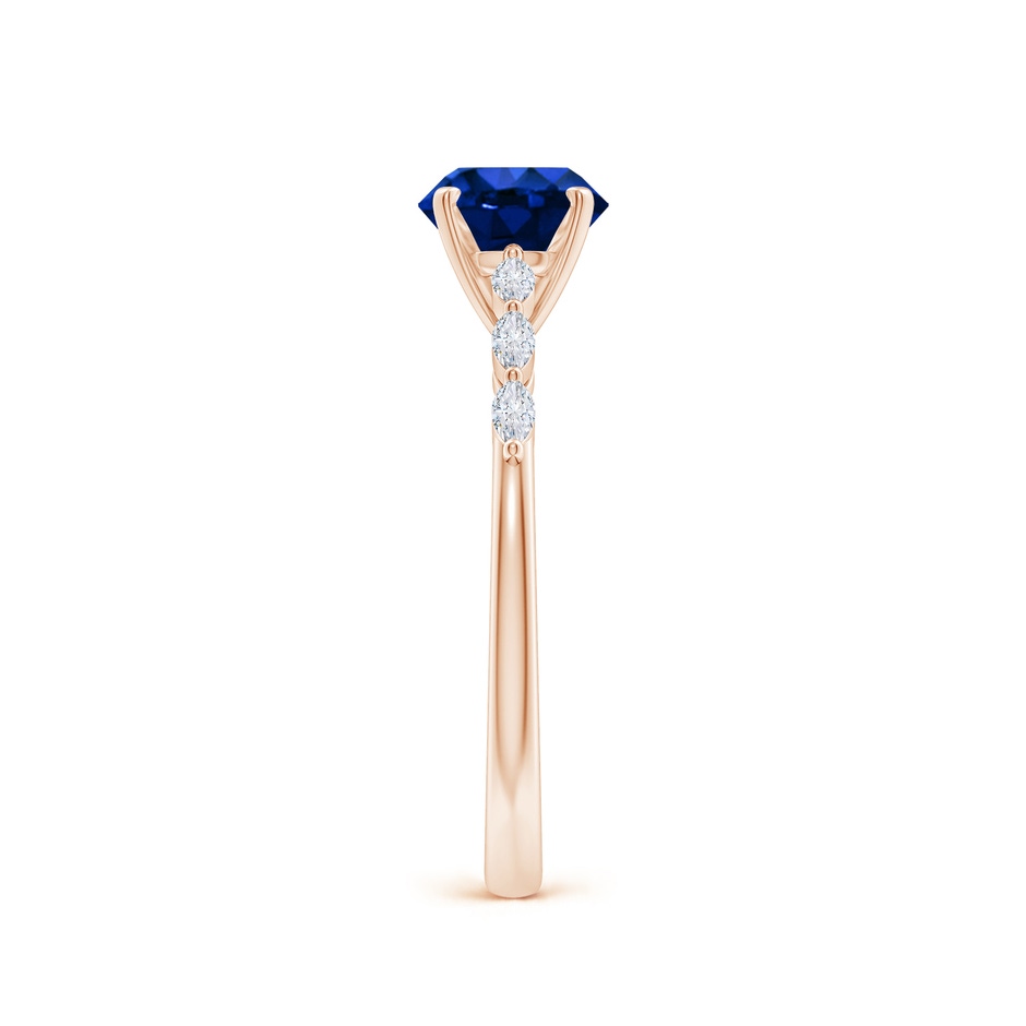 6.5mm AAAA Round Blue Sapphire Engagement Ring with Marquise Diamonds in Rose Gold side 299