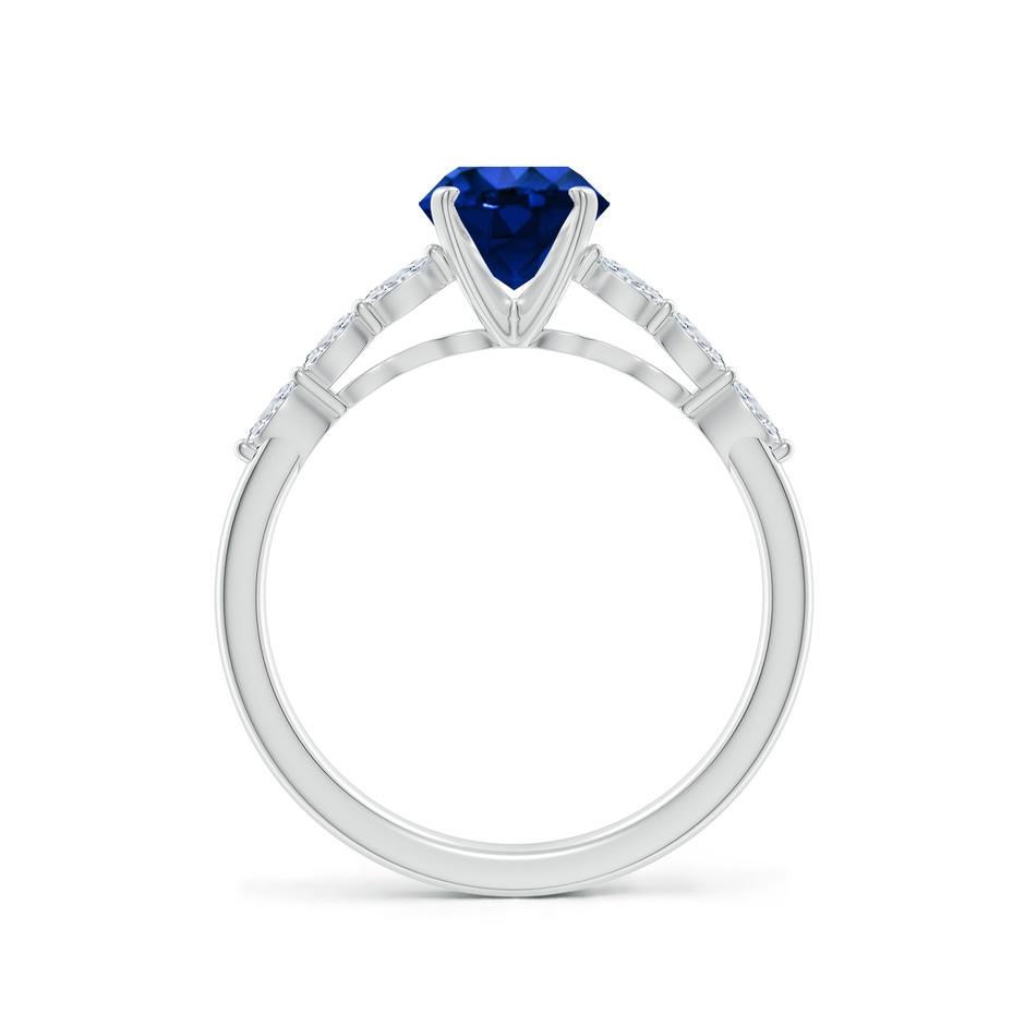 6.5mm AAAA Round Blue Sapphire Engagement Ring with Marquise Diamonds in White Gold side 199