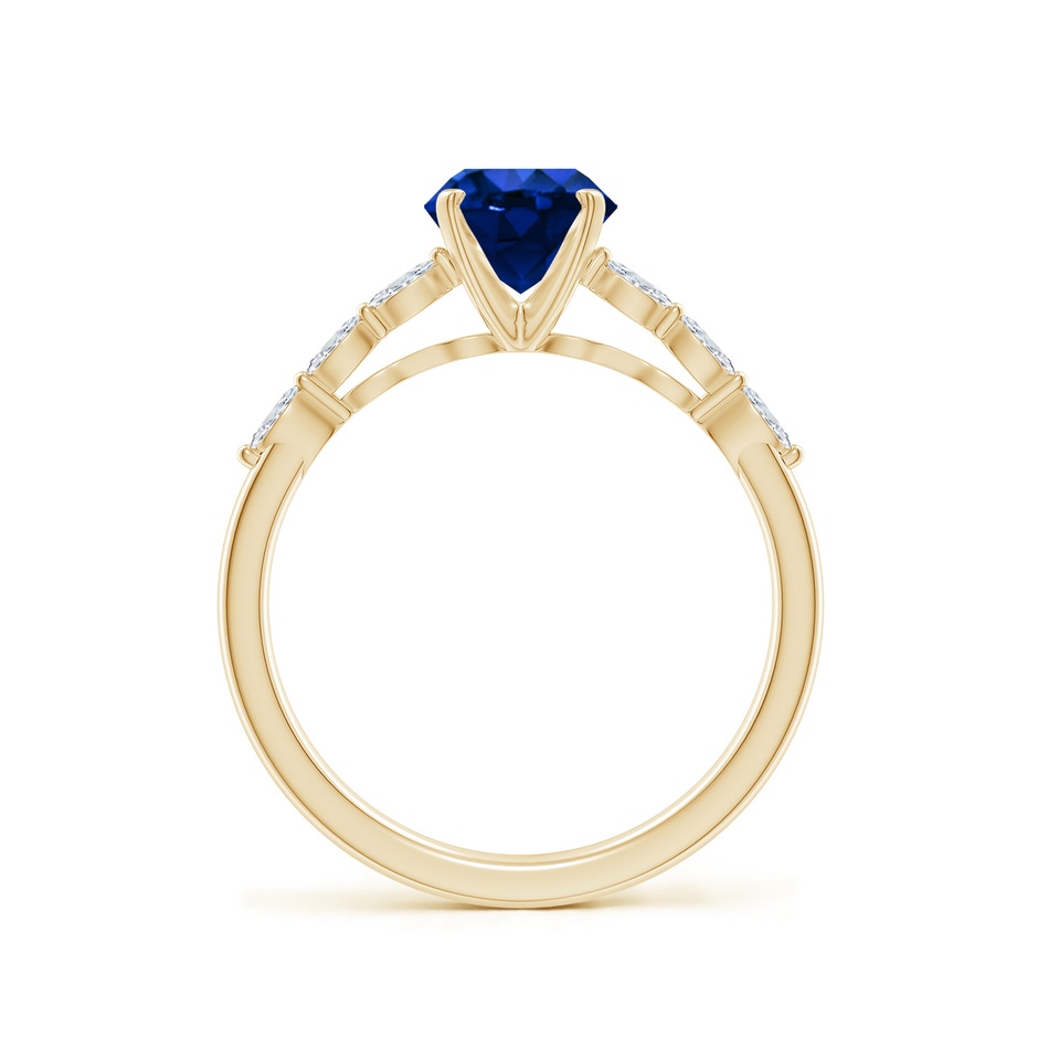 6.5mm AAAA Round Blue Sapphire Engagement Ring with Marquise Diamonds in Yellow Gold side 199