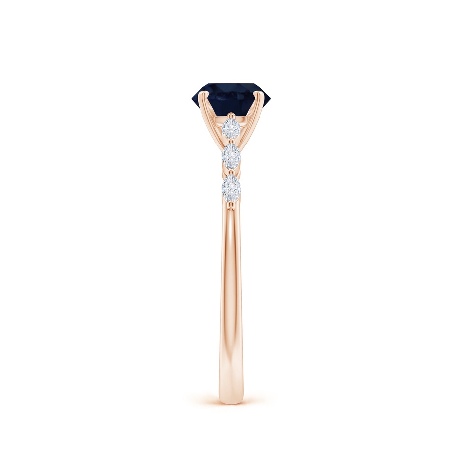 6mm A Round Blue Sapphire Engagement Ring with Marquise Diamonds in 18K Rose Gold side 299