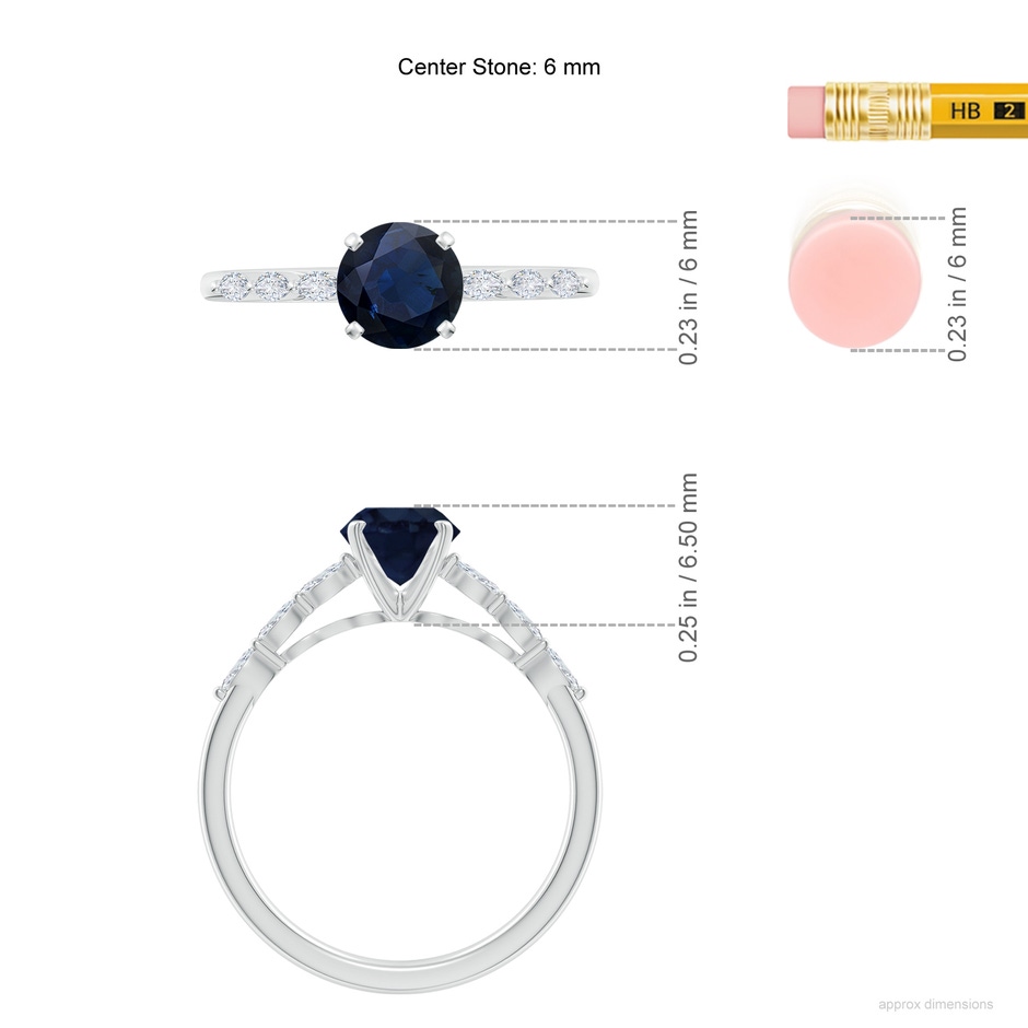 6mm A Round Blue Sapphire Engagement Ring with Marquise Diamonds in P950 Platinum ruler