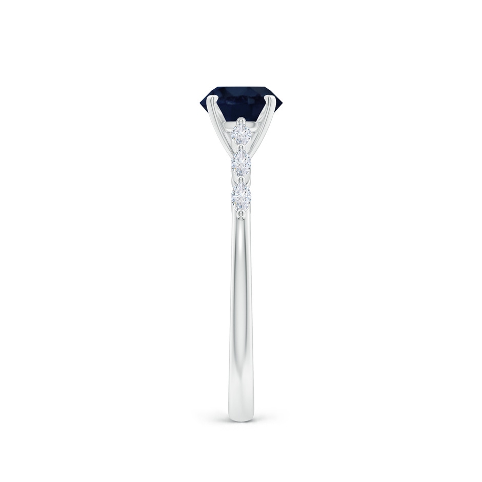6mm A Round Blue Sapphire Engagement Ring with Marquise Diamonds in White Gold side 299