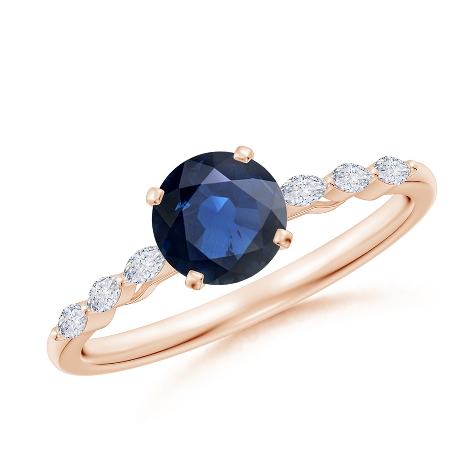 6mm AA Round Blue Sapphire Engagement Ring with Marquise Diamonds in Rose Gold 