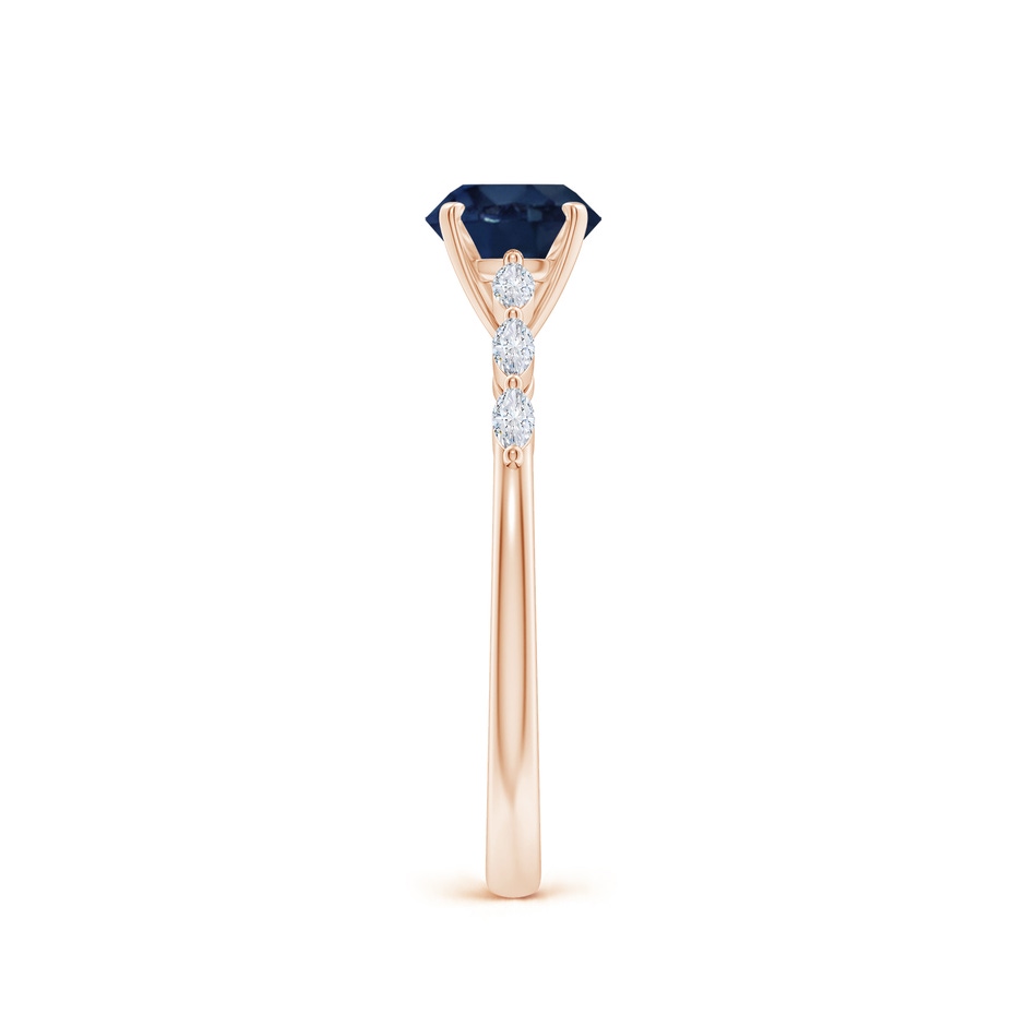 6mm AA Round Blue Sapphire Engagement Ring with Marquise Diamonds in Rose Gold side 299