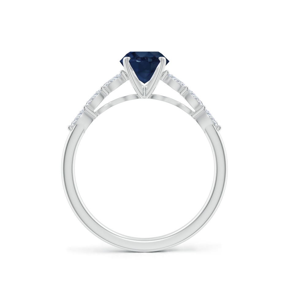 6mm AA Round Blue Sapphire Engagement Ring with Marquise Diamonds in White Gold side 199