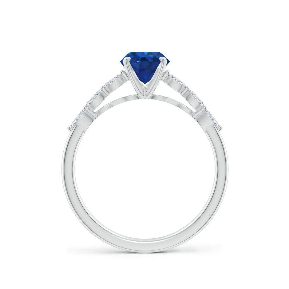 6mm AAA Round Blue Sapphire Engagement Ring with Marquise Diamonds in 18K White Gold side 199