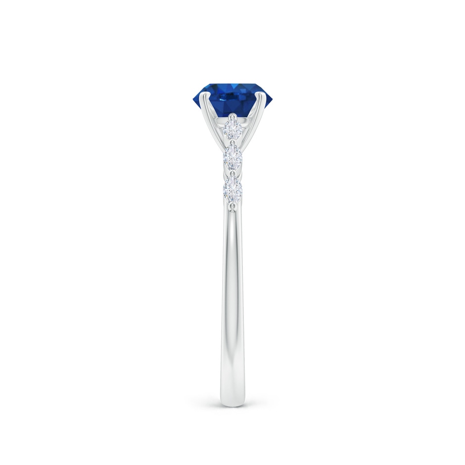 6mm AAA Round Blue Sapphire Engagement Ring with Marquise Diamonds in 18K White Gold side 299