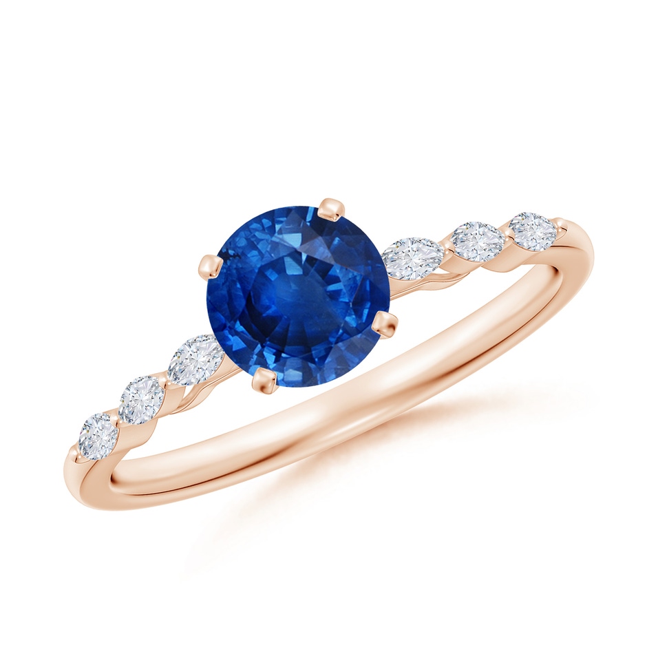 6mm AAA Round Blue Sapphire Engagement Ring with Marquise Diamonds in Rose Gold 