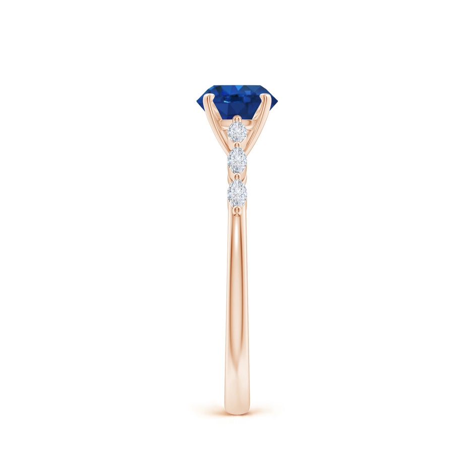 6mm AAA Round Blue Sapphire Engagement Ring with Marquise Diamonds in Rose Gold side 299