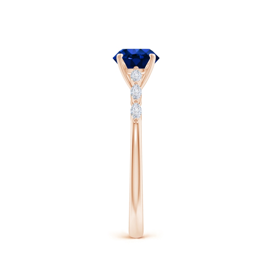 6mm AAAA Round Blue Sapphire Engagement Ring with Marquise Diamonds in Rose Gold side 299