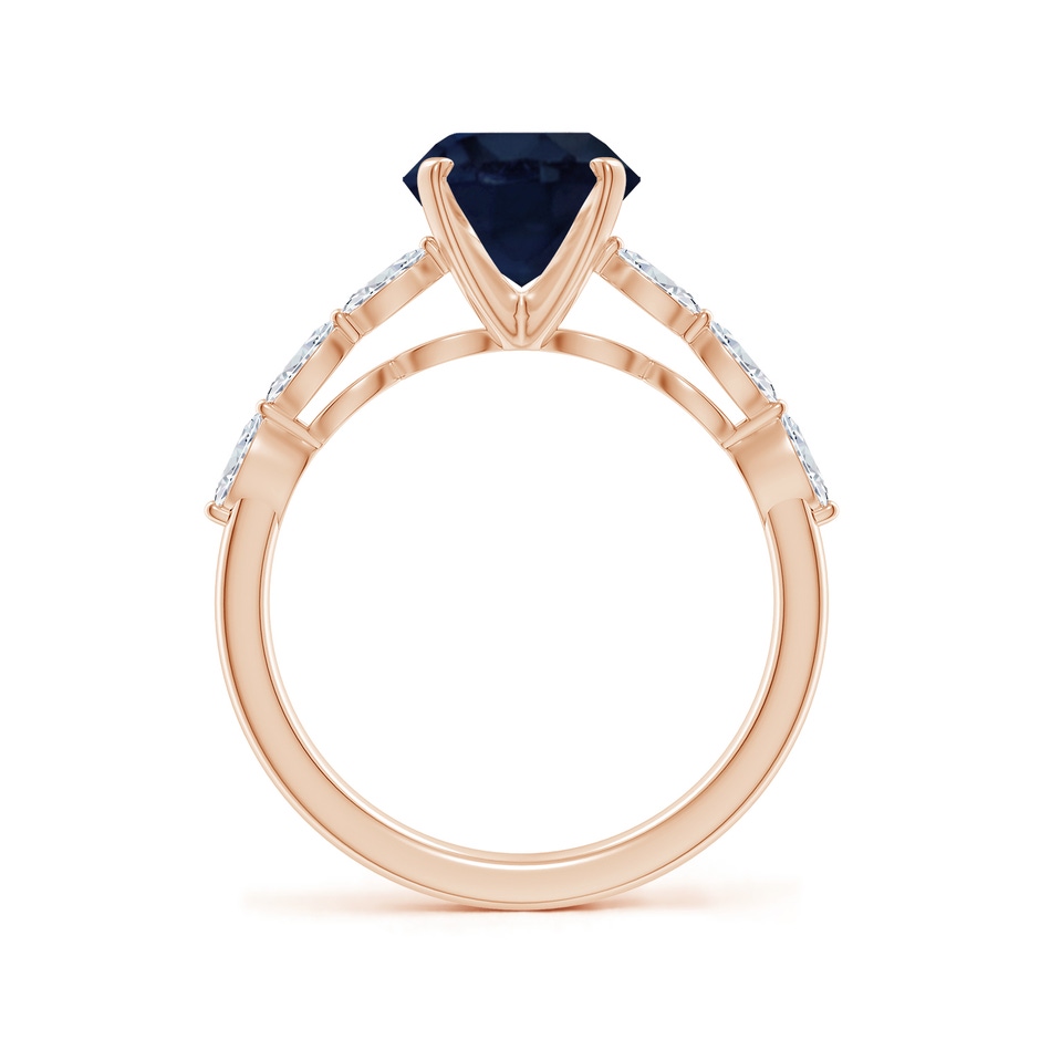 8mm A Round Blue Sapphire Engagement Ring with Marquise Diamonds in Rose Gold side 199
