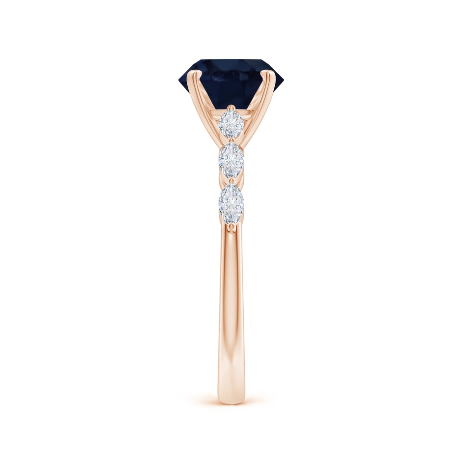 8mm A Round Blue Sapphire Engagement Ring with Marquise Diamonds in Rose Gold side 299