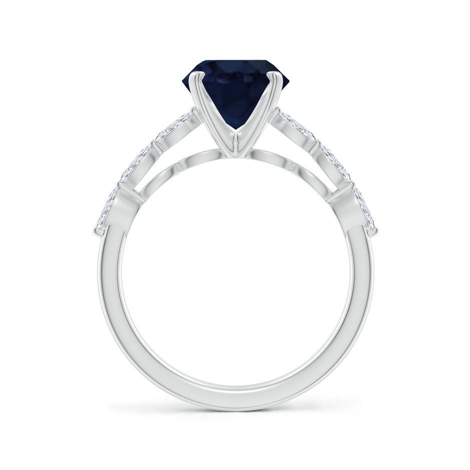 8mm A Round Blue Sapphire Engagement Ring with Marquise Diamonds in White Gold side 199