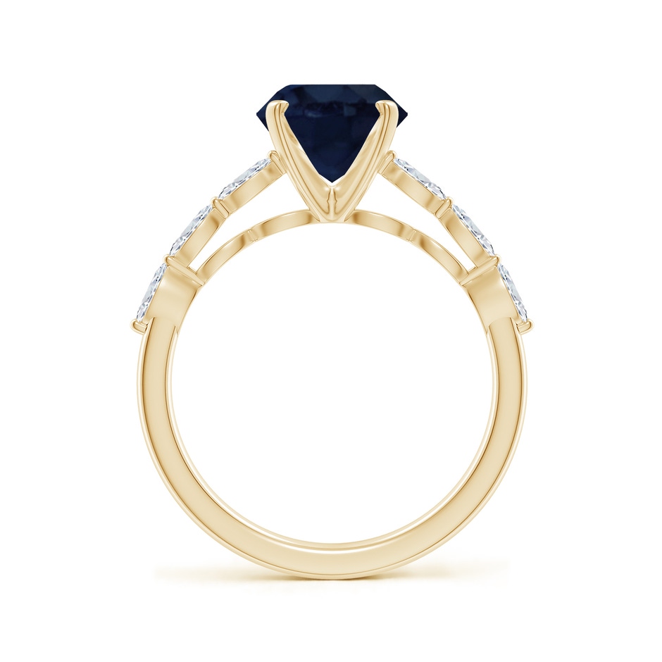 8mm A Round Blue Sapphire Engagement Ring with Marquise Diamonds in Yellow Gold side 199