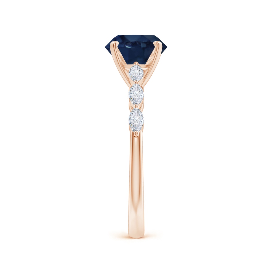 8mm AA Round Blue Sapphire Engagement Ring with Marquise Diamonds in Rose Gold side 299