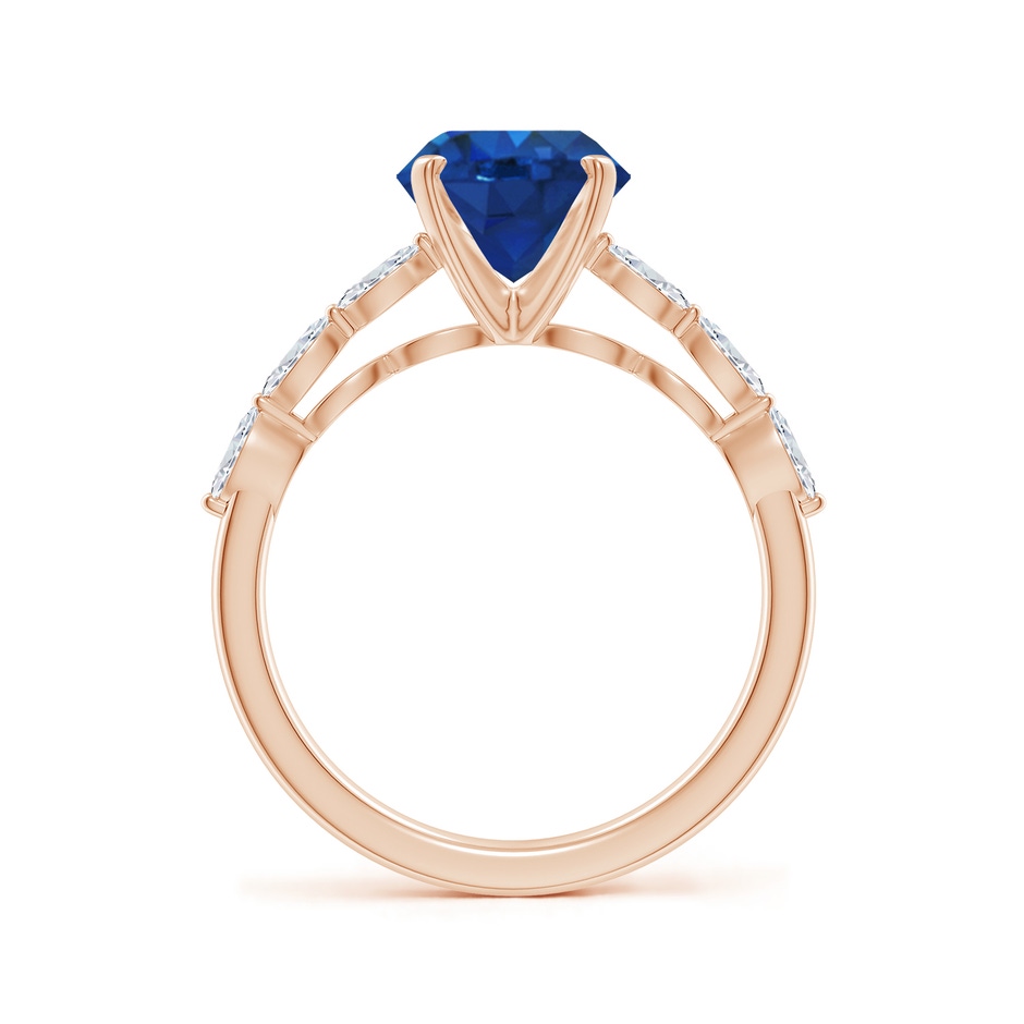 8mm AAA Round Blue Sapphire Engagement Ring with Marquise Diamonds in Rose Gold side 199
