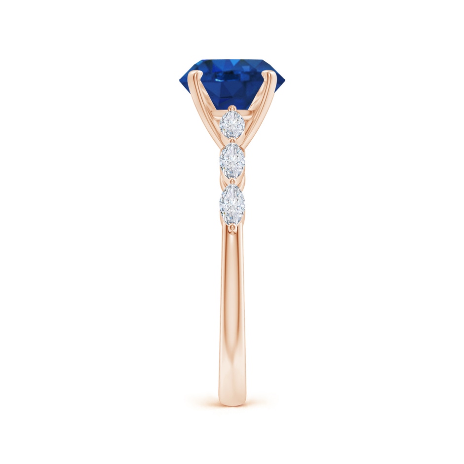 8mm AAA Round Blue Sapphire Engagement Ring with Marquise Diamonds in Rose Gold side 299
