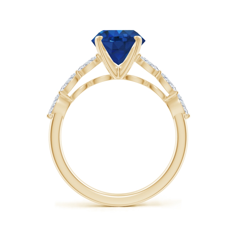 8mm AAA Round Blue Sapphire Engagement Ring with Marquise Diamonds in Yellow Gold side 199
