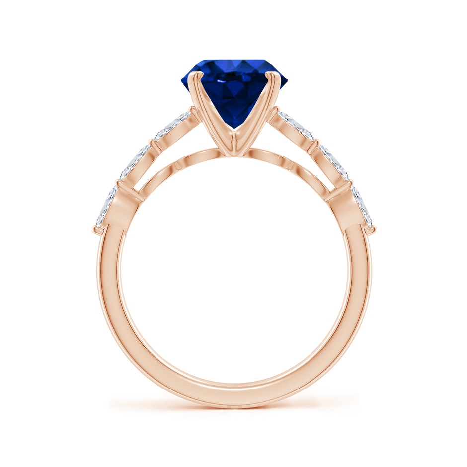8mm AAAA Round Blue Sapphire Engagement Ring with Marquise Diamonds in Rose Gold side 199