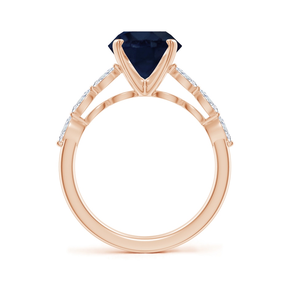 9mm A Round Blue Sapphire Engagement Ring with Marquise Diamonds in Rose Gold side 199