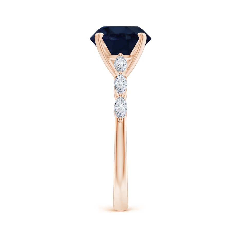 9mm A Round Blue Sapphire Engagement Ring with Marquise Diamonds in Rose Gold side 299