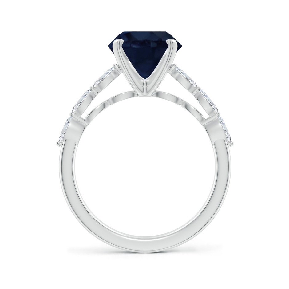 9mm A Round Blue Sapphire Engagement Ring with Marquise Diamonds in White Gold side 199