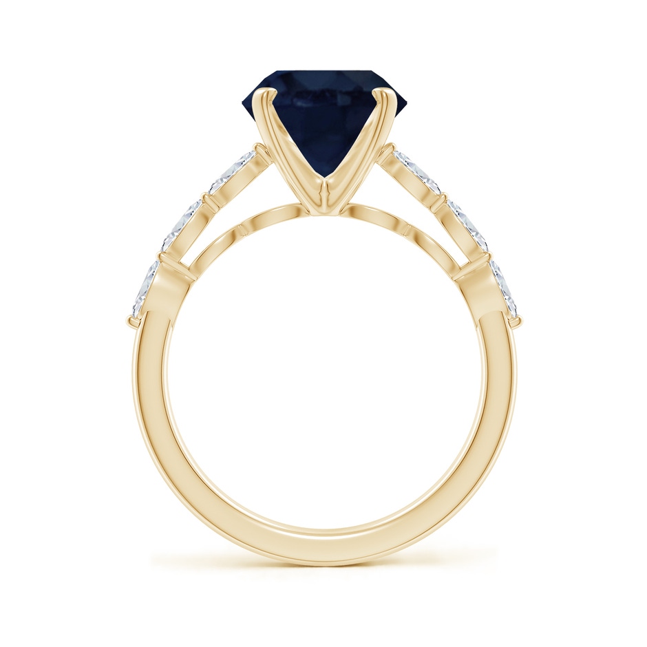 9mm A Round Blue Sapphire Engagement Ring with Marquise Diamonds in Yellow Gold side 199