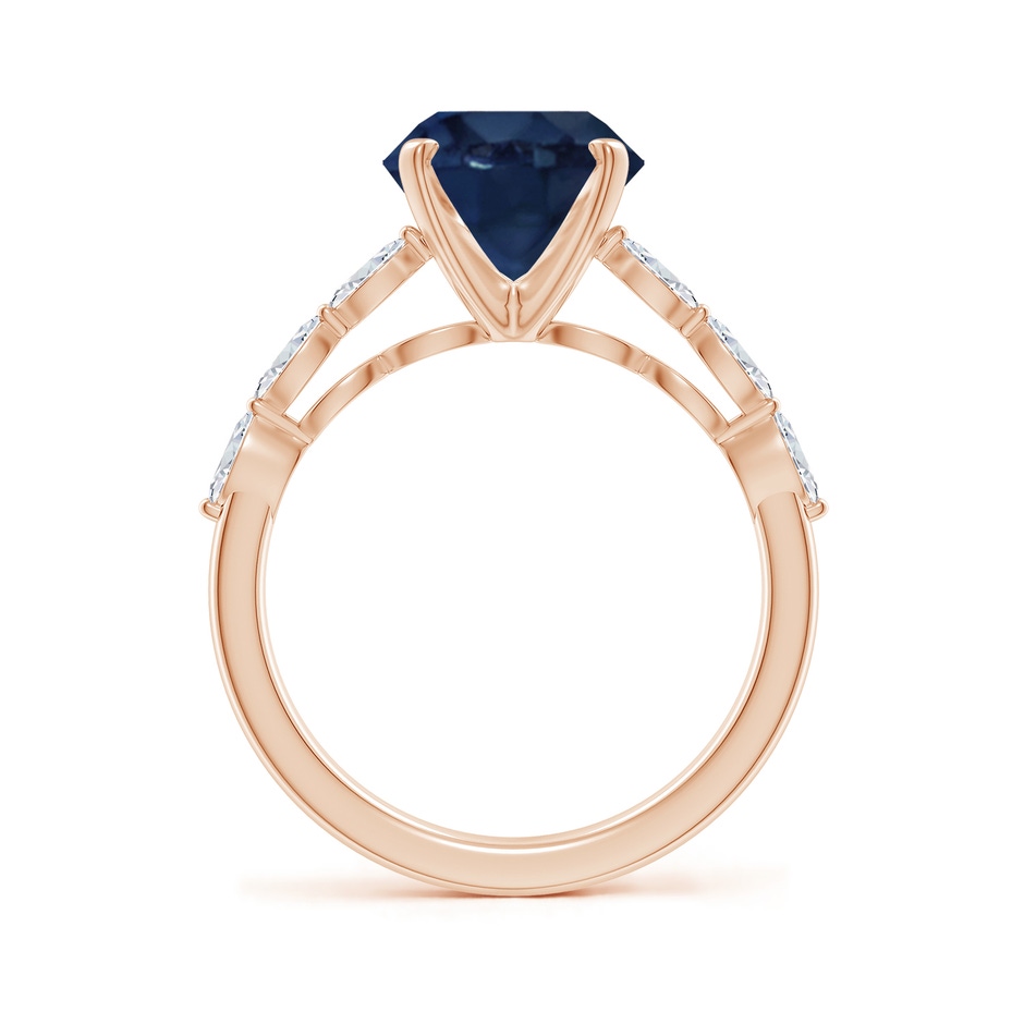 9mm AA Round Blue Sapphire Engagement Ring with Marquise Diamonds in Rose Gold side 199