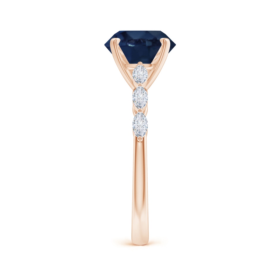 9mm AA Round Blue Sapphire Engagement Ring with Marquise Diamonds in Rose Gold side 299