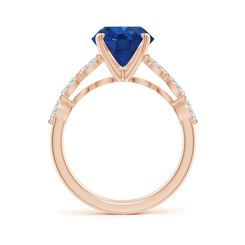 9mm AAA Round Blue Sapphire Engagement Ring with Marquise Diamonds in Rose Gold side 199