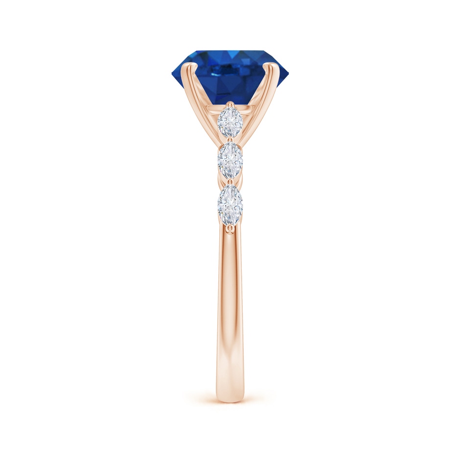 9mm AAA Round Blue Sapphire Engagement Ring with Marquise Diamonds in Rose Gold side 299