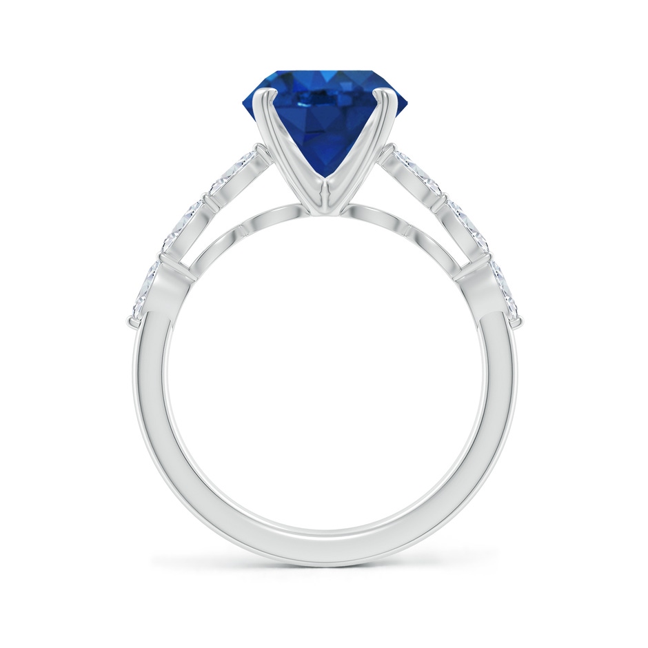 9mm AAA Round Blue Sapphire Engagement Ring with Marquise Diamonds in White Gold side 199