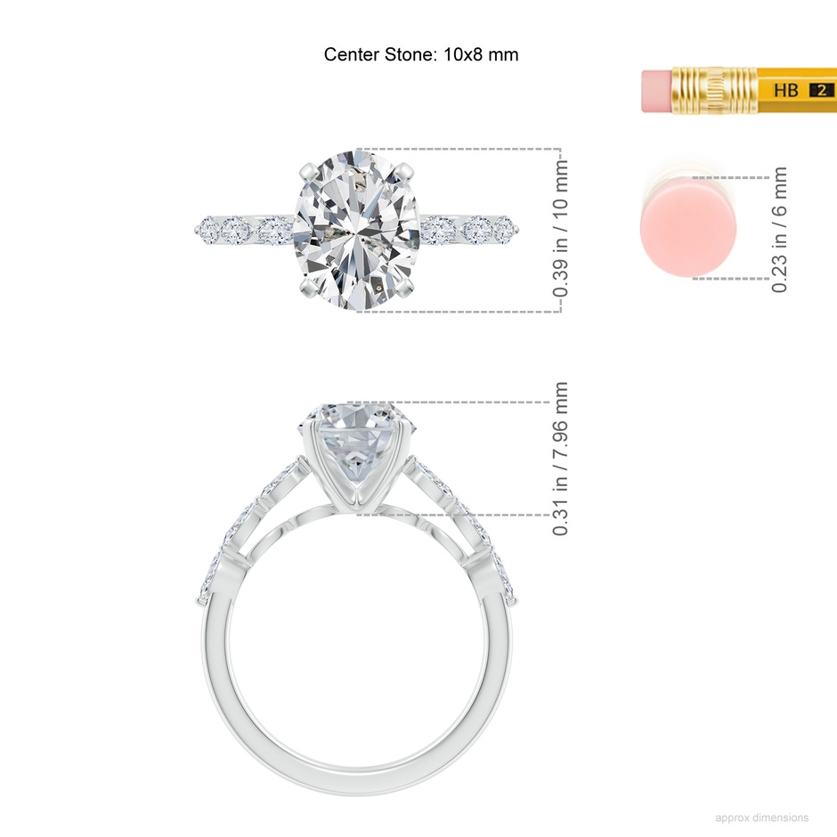 10x8mm HSI2 Oval Diamond Engagement Ring with Marquise Accents in P950 Platinum ruler