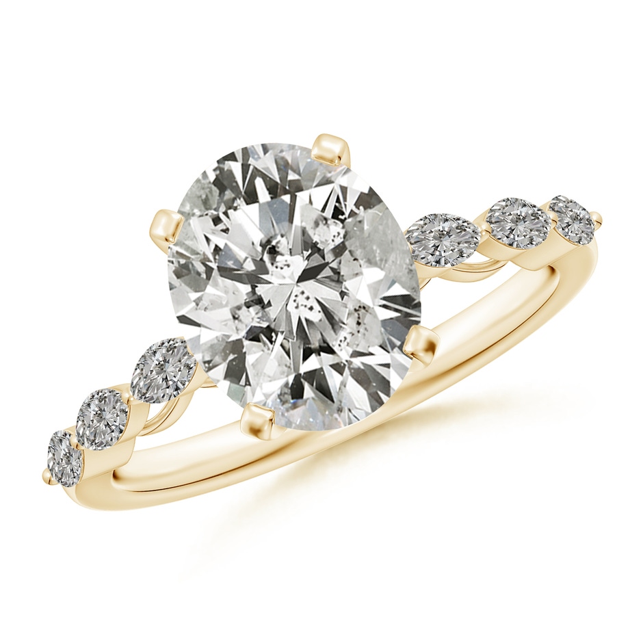 10x8mm KI3 Oval Diamond Engagement Ring with Marquise Accents in Yellow Gold 