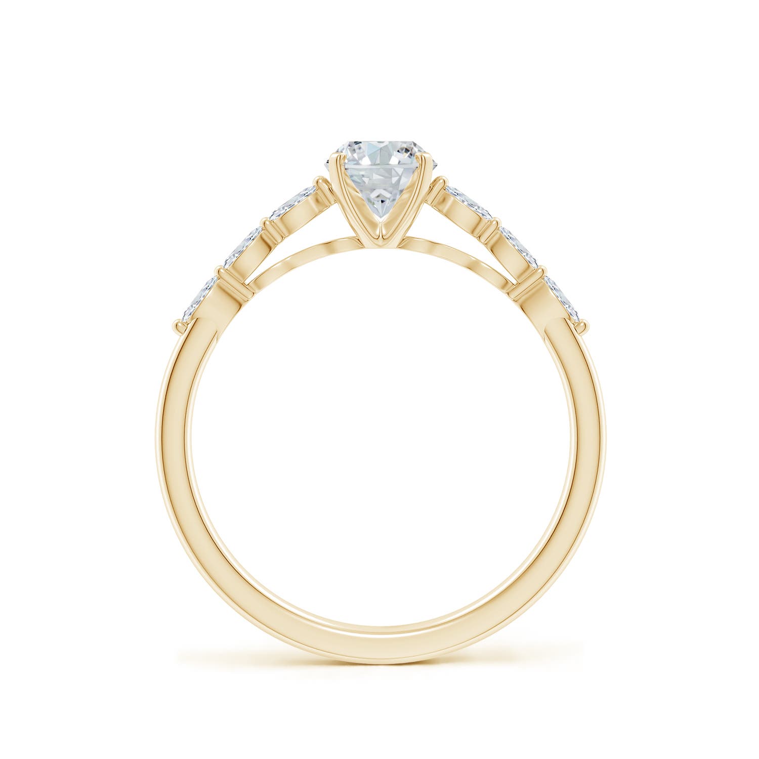 7x5mm GVS2 Oval Diamond Engagement Ring with Marquise Accents in Yellow Gold - side 2