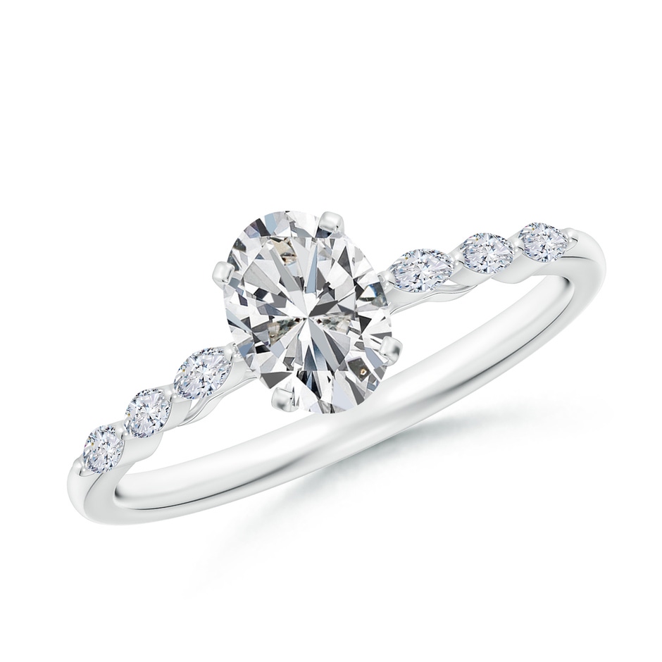 7x5mm HSI2 Oval Diamond Engagement Ring with Marquise Accents in 18K White Gold 