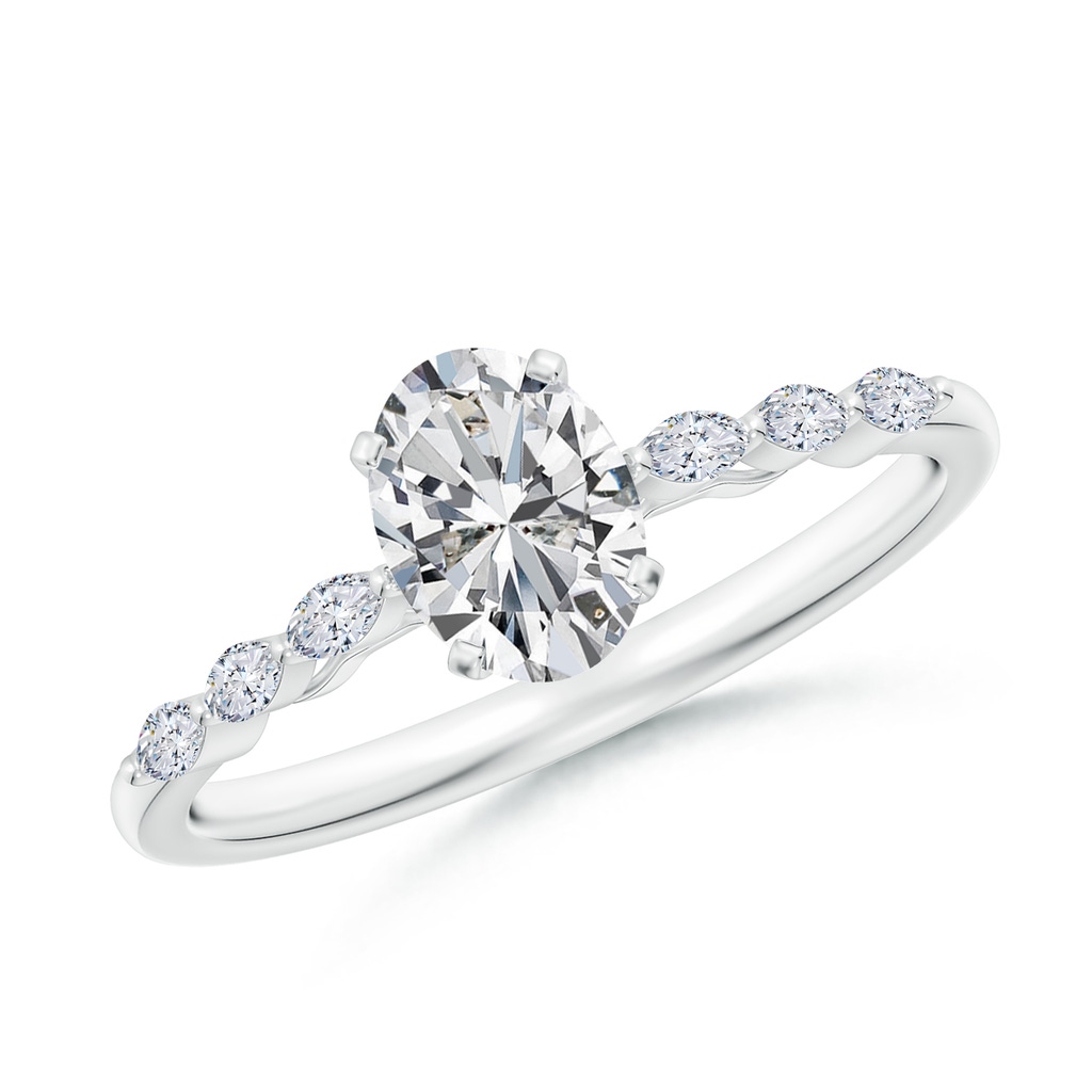 7x5mm HSI2 Oval Diamond Engagement Ring with Marquise Accents in White Gold