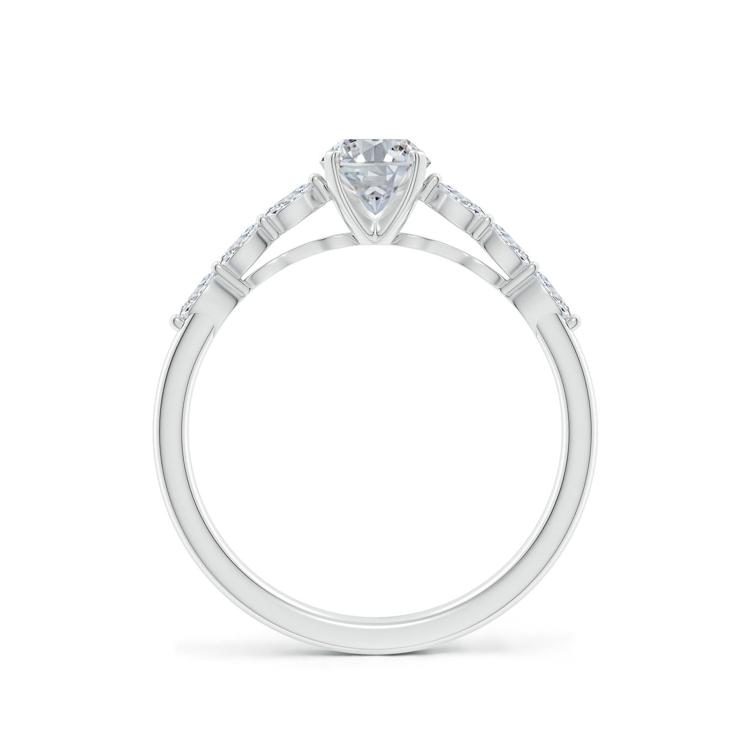 7x5mm HSI2 Oval Diamond Engagement Ring with Marquise Accents in White Gold - side 2