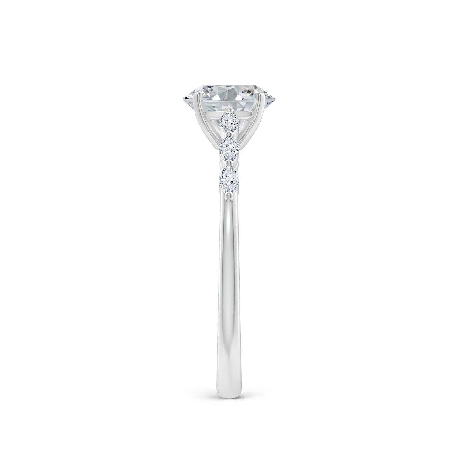 7x5mm HSI2 Oval Diamond Engagement Ring with Marquise Accents in White Gold - side 3