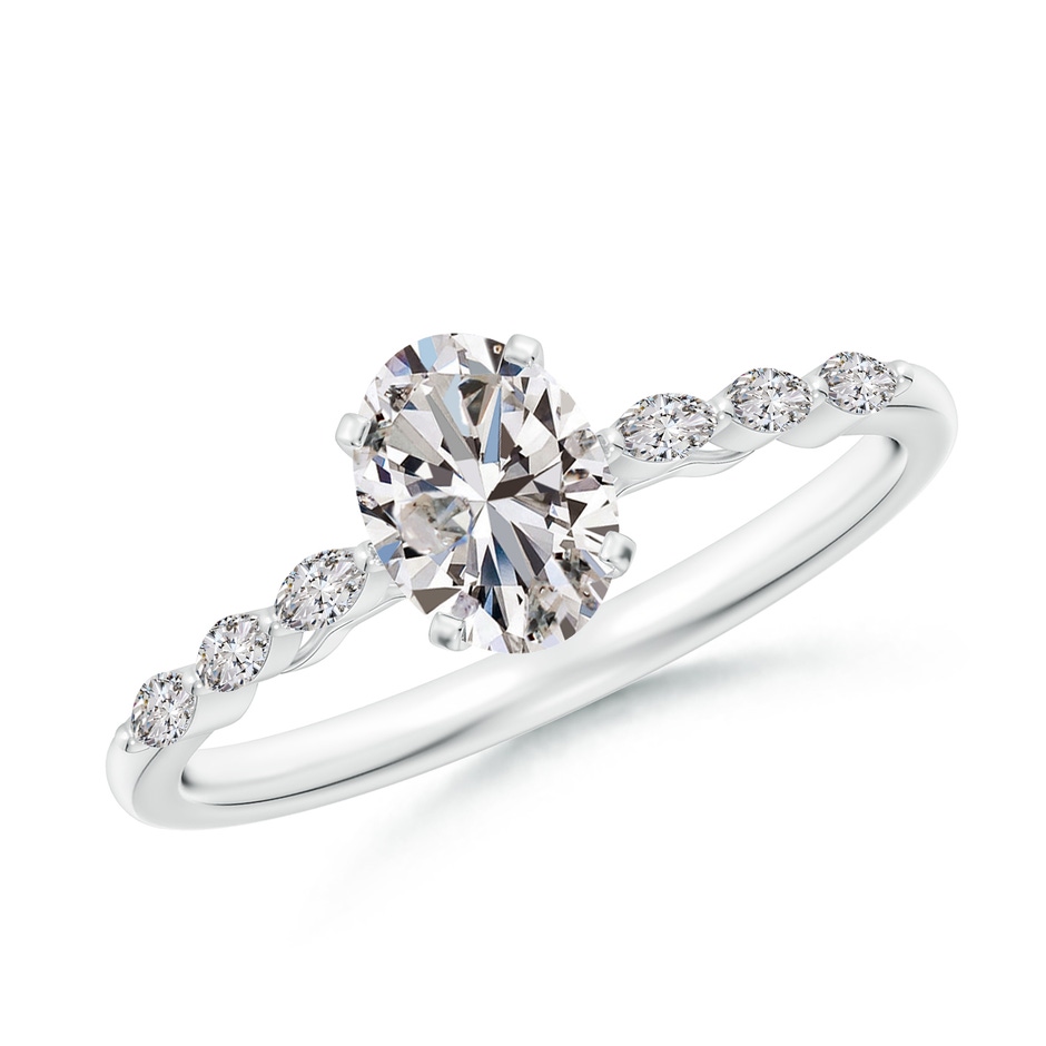7x5mm IJI1I2 Oval Diamond Engagement Ring with Marquise Accents in White Gold 
