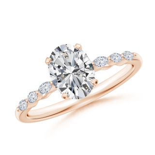 8x6mm HSI2 Oval Diamond Engagement Ring with Marquise Accents in 18K Rose Gold