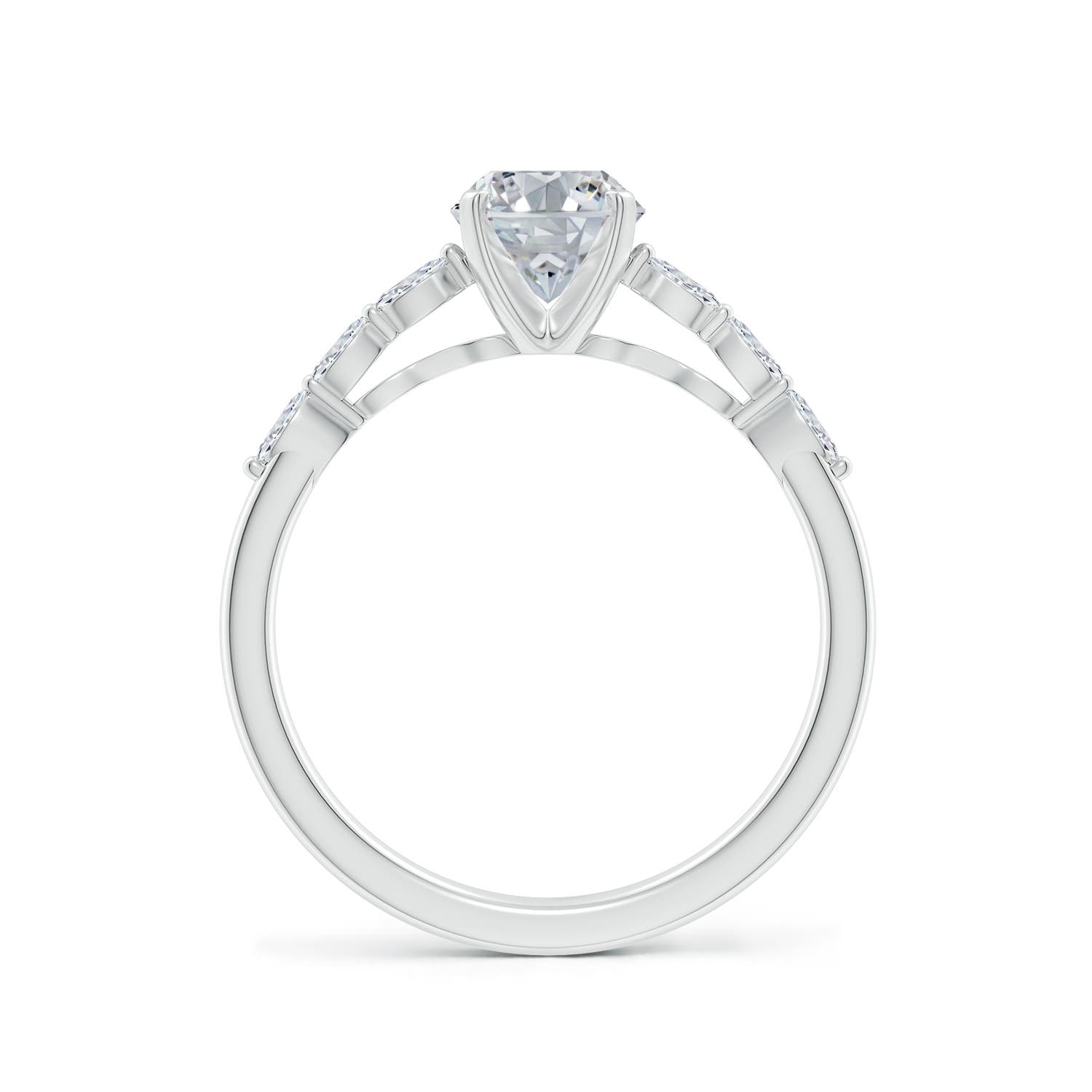 8x6mm HSI2 Oval Diamond Engagement Ring with Marquise Accents in 18K White Gold