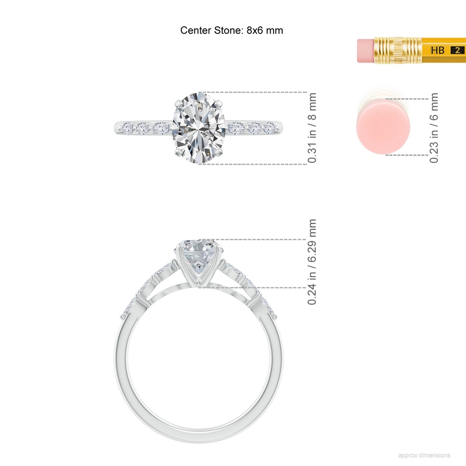 8x6mm HSI2 Oval Diamond Engagement Ring with Marquise Accents in P950 Platinum ruler