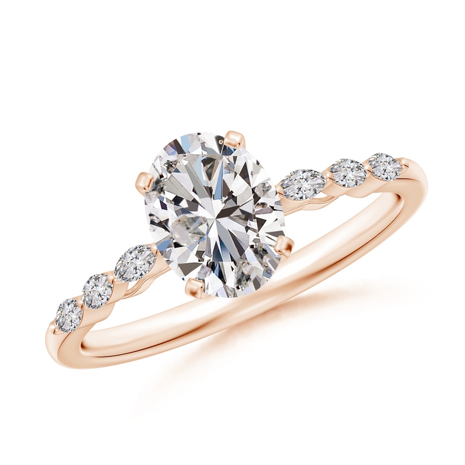 8x6mm IJI1I2 Oval Diamond Engagement Ring with Marquise Accents in Rose Gold 