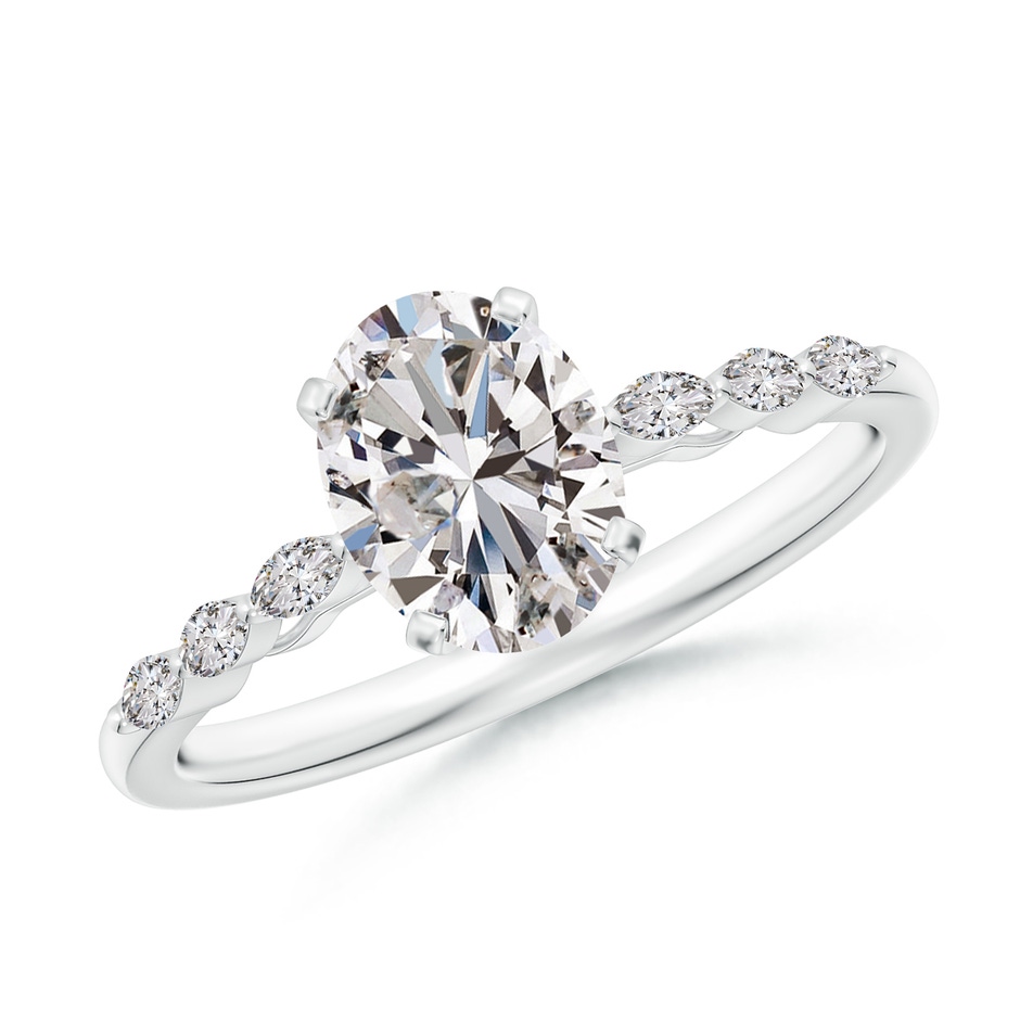 8x6mm IJI1I2 Oval Diamond Engagement Ring with Marquise Accents in White Gold 